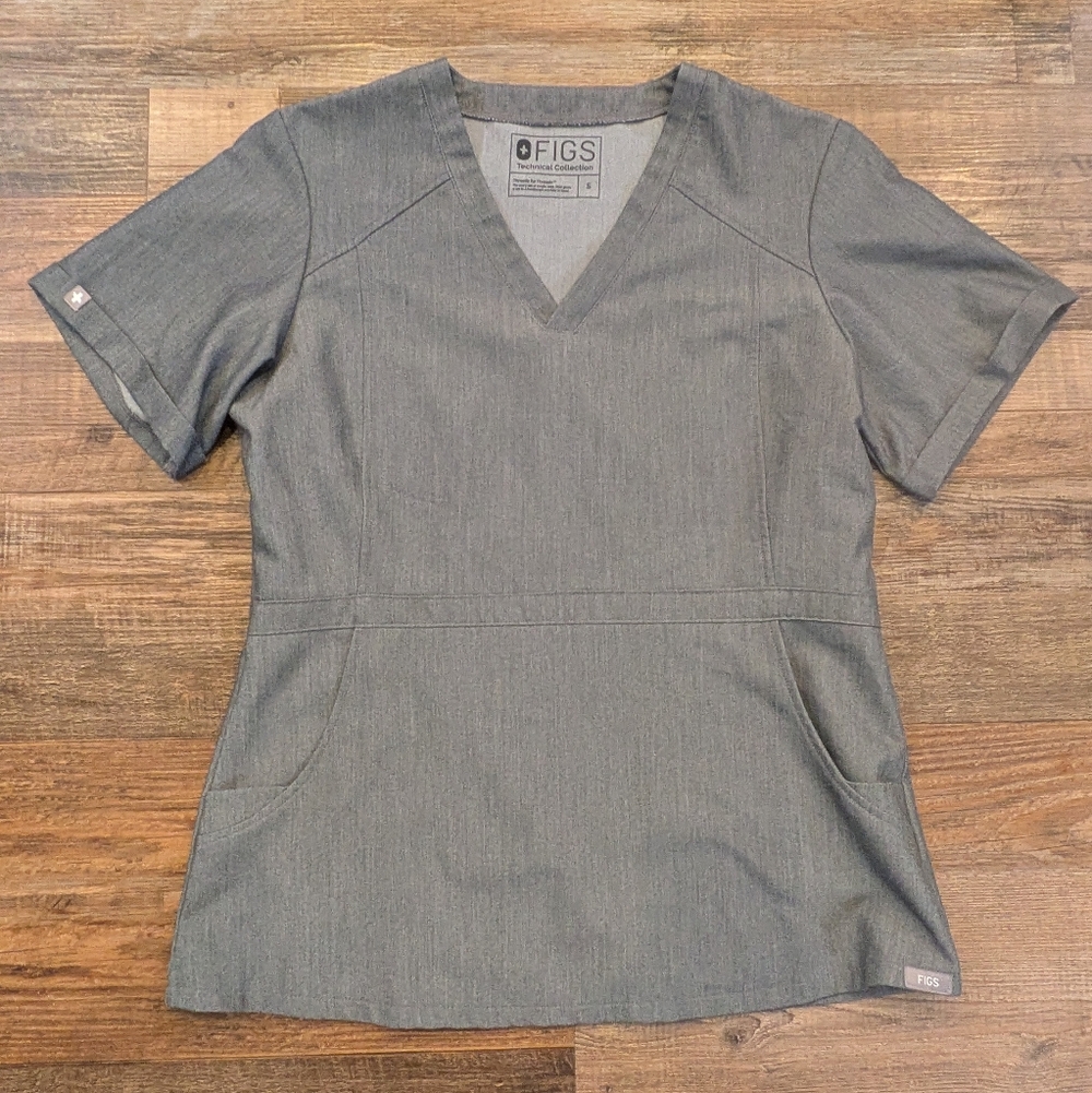 Figs Technical Collection Flores Peplum Scrub Top Gray Size S